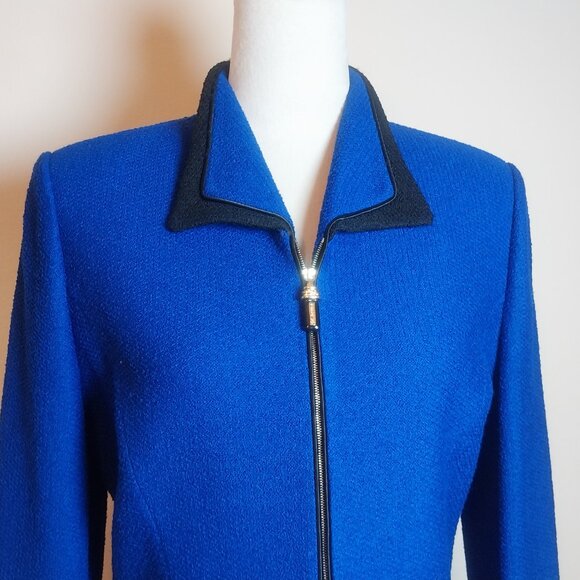 ST JOHN COLLECTION FOR MARIA GRAY BEAUTIFUL COBALT BLUE w/ BLK SZ 8 KNIT JACKET - Picture 2 of 16